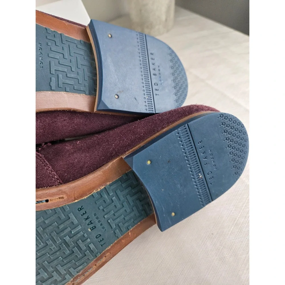 Ted Baker London SIBLAC Burgundy Suede Loafers Mens US 11 EU 44 Parrot Print